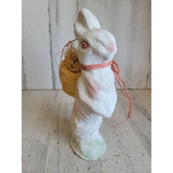 vintage Paper mache white Easter bunny‎ egg basket home decor spring vintage - Picture 4 of 8